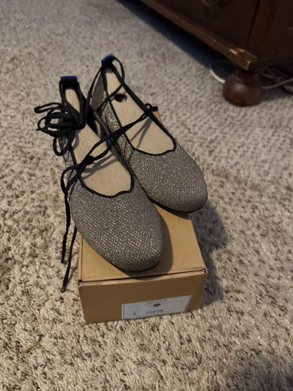 Rothy's Metallic Silver Lace-Up Ballet Flats
